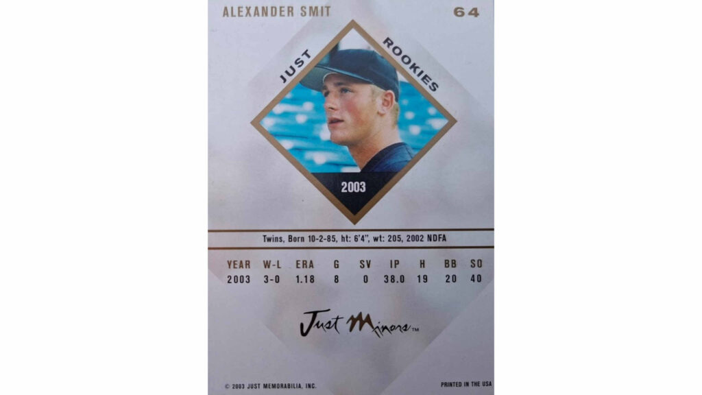 De rookie-kaart van Alexander Smit in 2003.